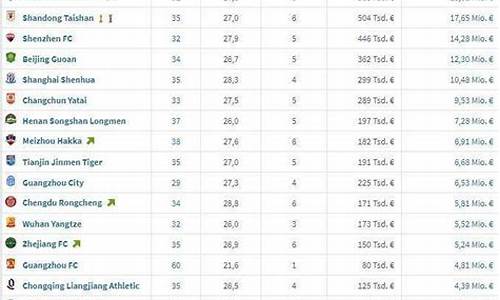 中超队伍身价排名_中超队伍身价排名榜
